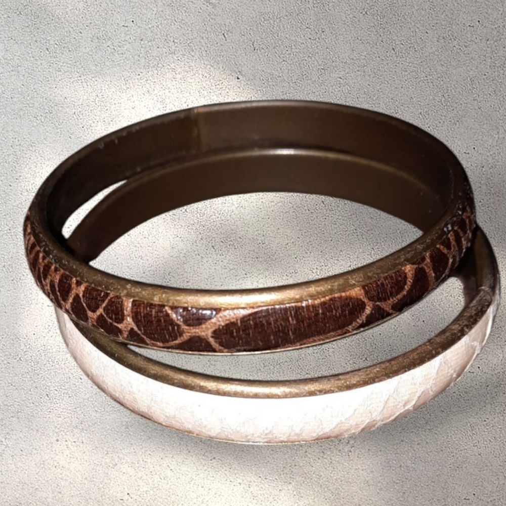 Pair Snakeskin Stackable Vintage Bangle Bracelets… - image 2